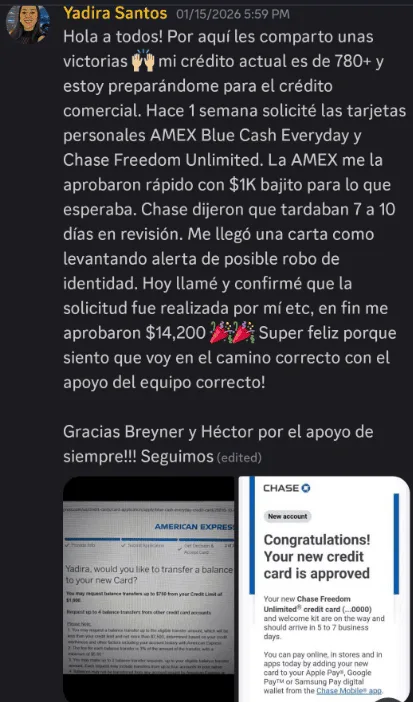 Mensaje de Yadira Santos en la comunidad de Rich By Credit