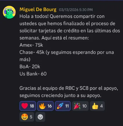 Mensaje de Miguel De Bourg en la comunidad de Rich By Credit