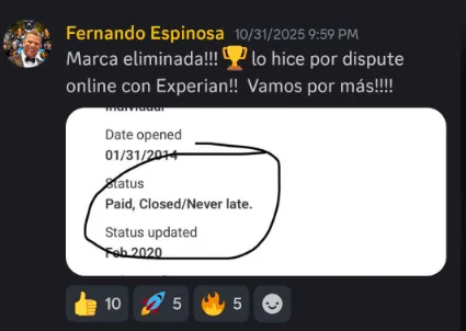 Mensaje de Fernando Espinosa en la comunidad de Rich By Credit