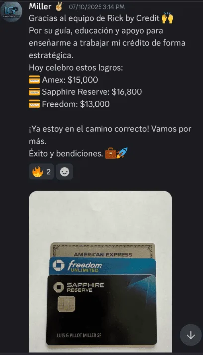 Mensaje de Miller en la comunidad de Rich By Credit