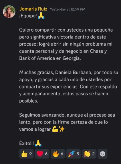 Mensaje de Jomaris Ruiz en la comunidad de Rich By Credit